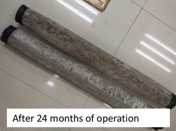 ZNAČKA NIHAO TUBE DIFFUSER ANTISCALING výsledok po 24 mesiacoch prevádzky